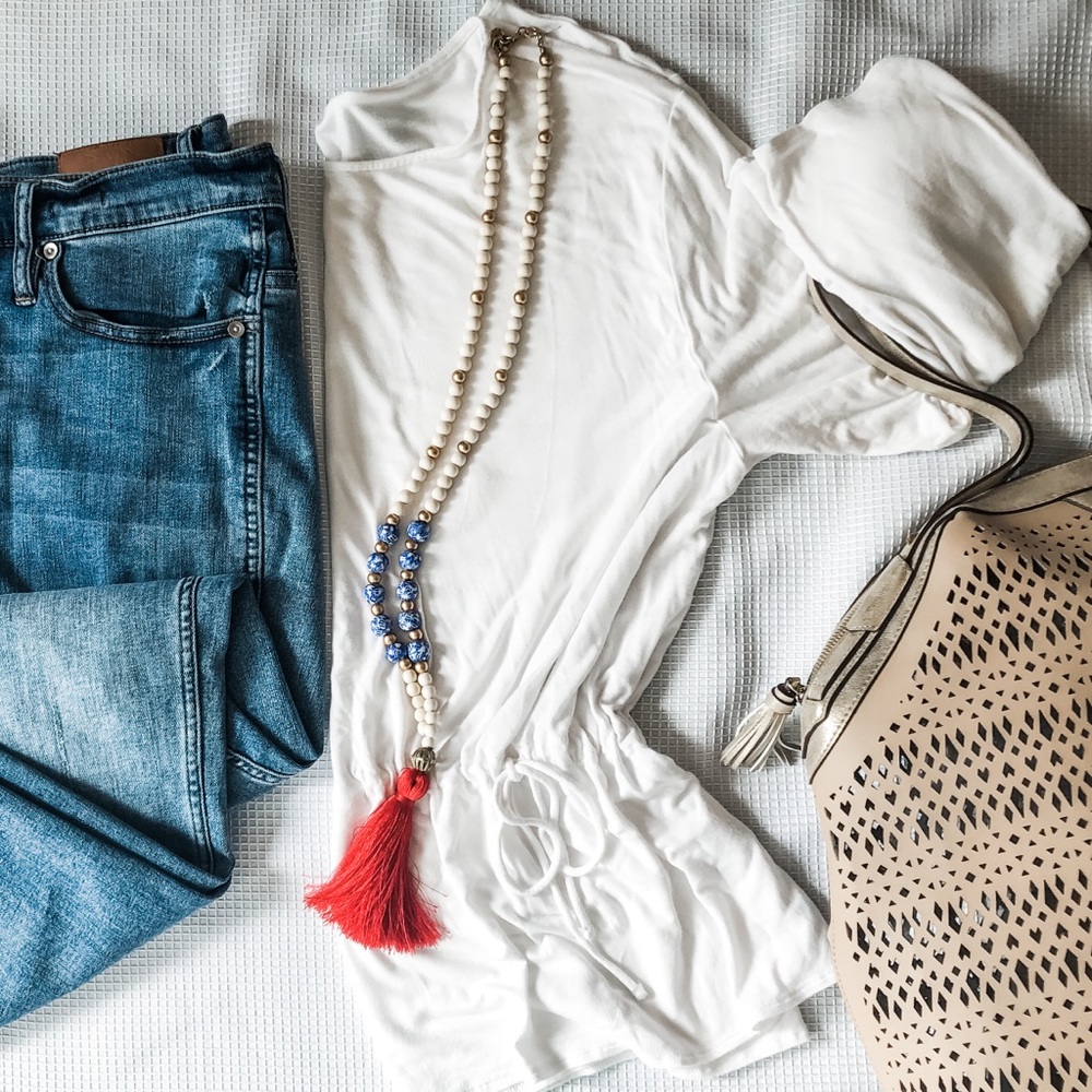 J.Crew White Ruched Tee